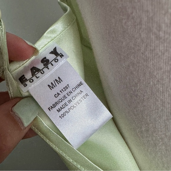Y2K Pistachio Green Satin Slip Dress Fairycore Minimalist Lingerie Tinkerbell M - Picture 4 of 6